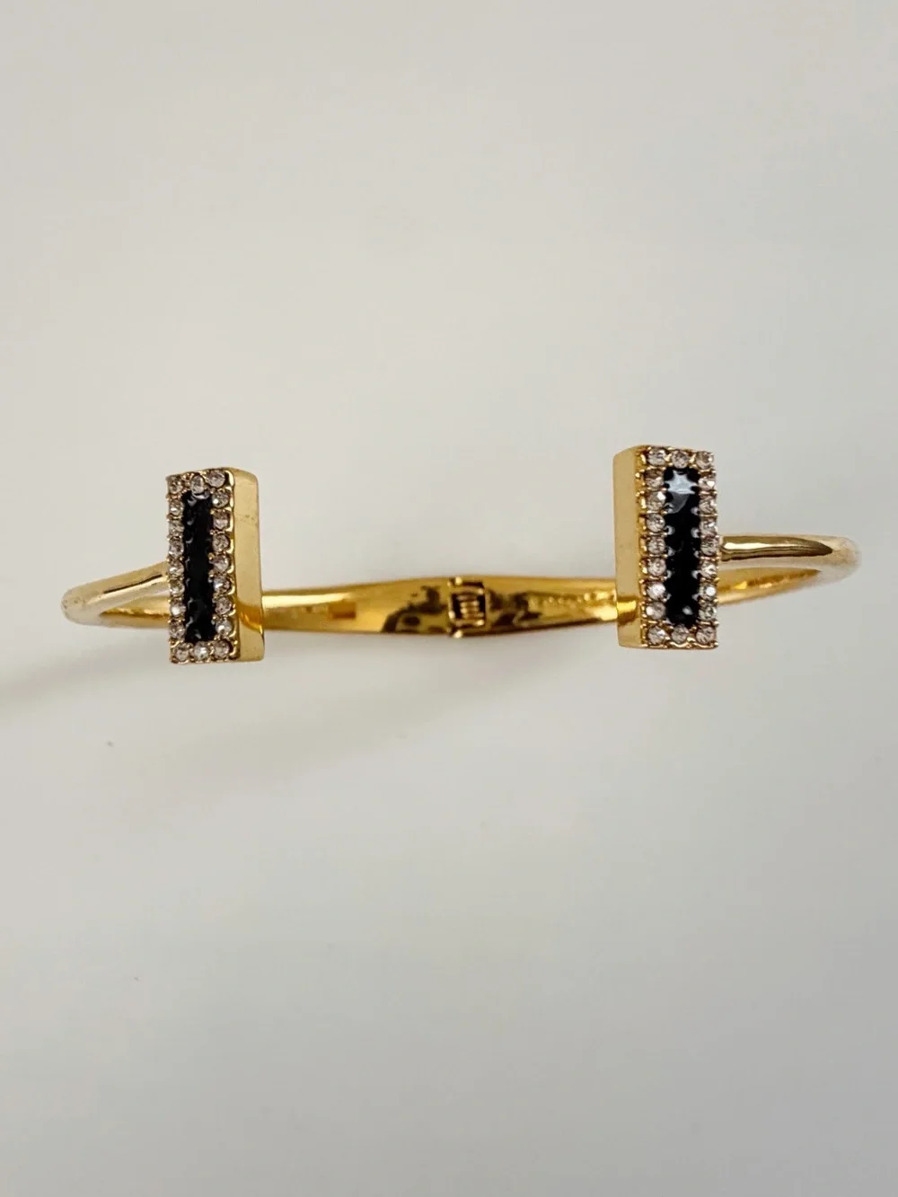 Kate Spade Raising The Bar Gold Tone Black & Rhinestone Hinge Bracelet